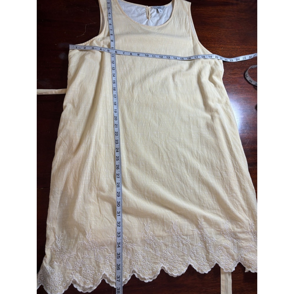 Womens Cotton Shift Dress XL Butter Yellow Stripe Eyelet Summer Coastal Cottage - Picture 5 of 9
